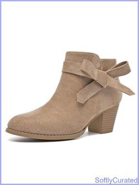 Women's Ankle Boots Chunky Block Heel Side Zipper Bow Decor Round Toe